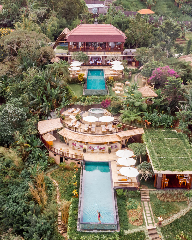 The Aerial view of Munduk Moding Plantation infinity pool