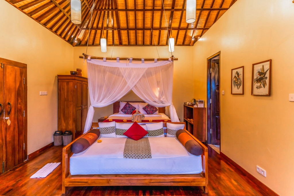 Inside of Jungle villa bedroom at Munduk Moding Plantation,  North Bali