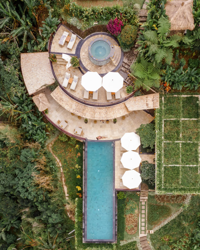 Aerial view of infinity pool & Jacuzzi at Munduk, North Bali