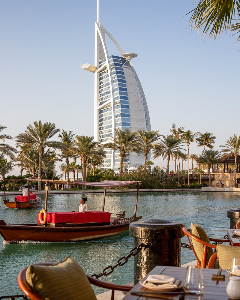 The view of Burj al Arab from the restaurant of Madinat Jumeirah