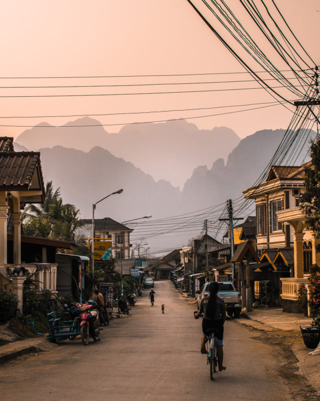 The view of Sunset in vang Vieng