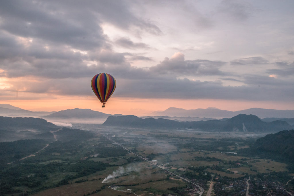The view of Vang Vieng from a hot air balloon