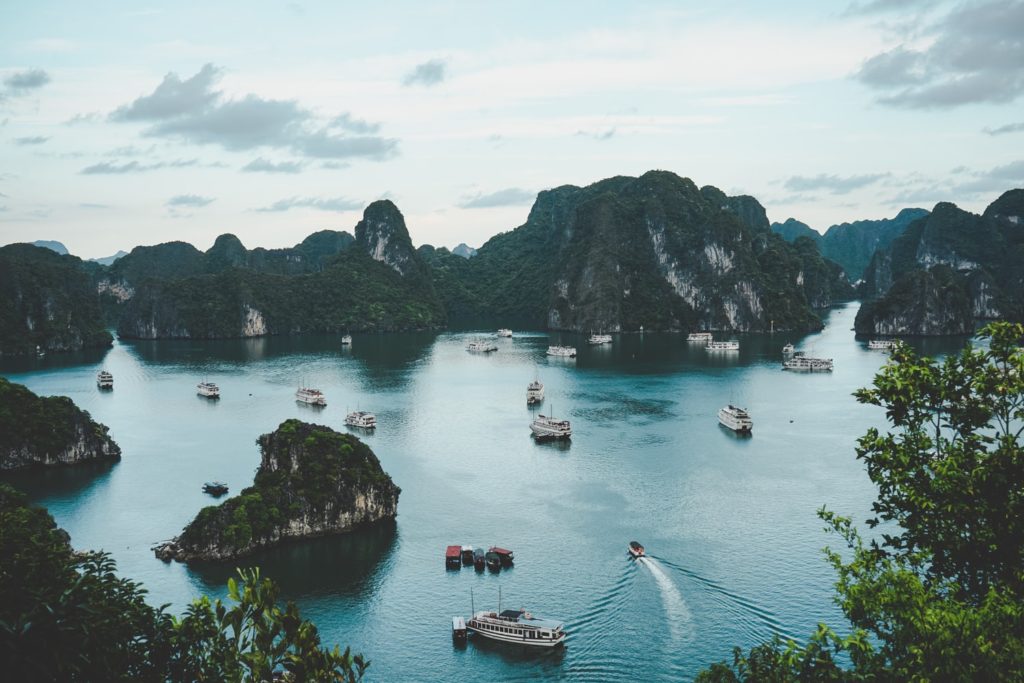 Aerial view of halong bay in vietnam
